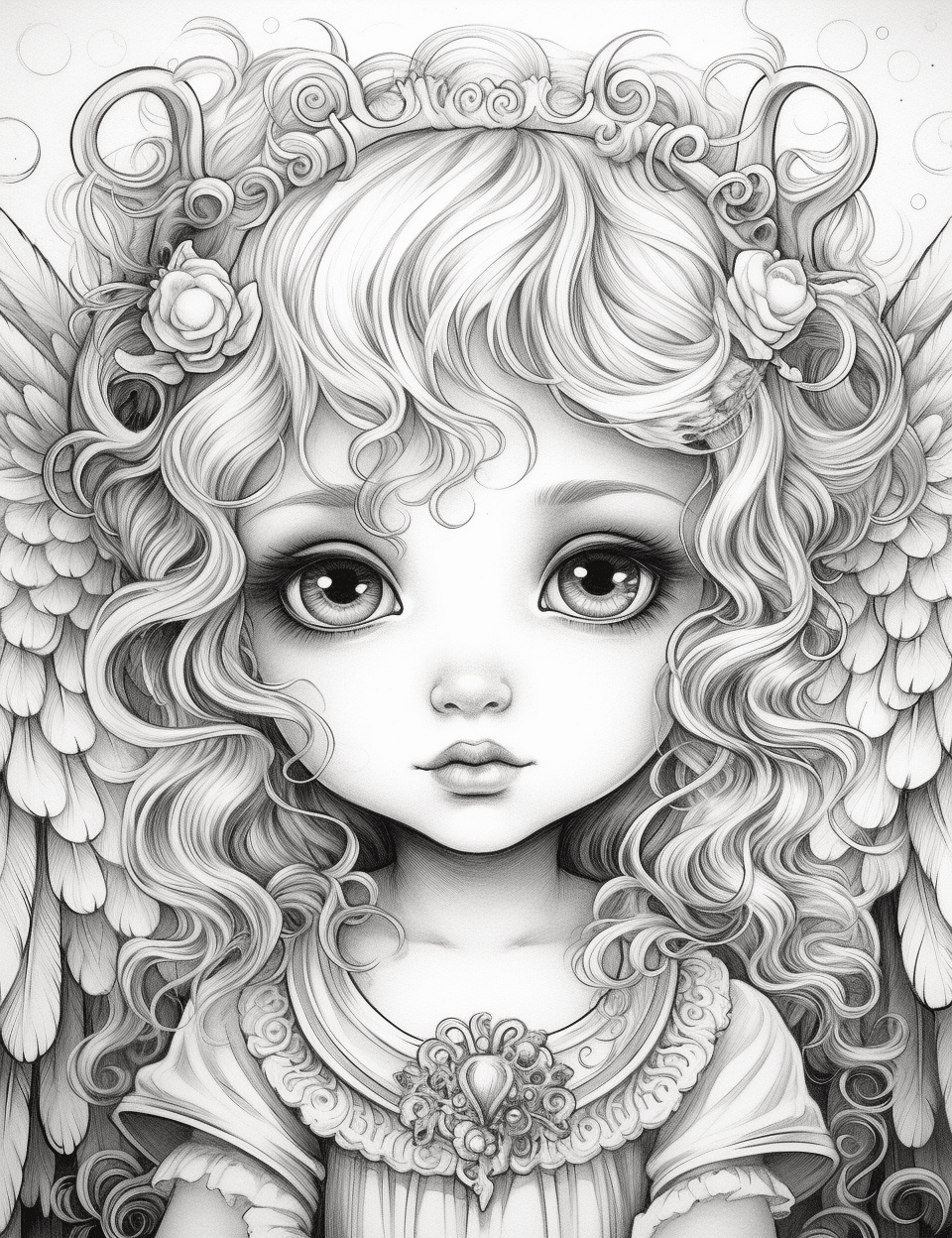 Free Angel Baby Grayscale Coloring Pages Printable for Adults Kids, PDF File Instant Download