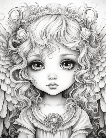Free Angel Baby Grayscale Coloring Pages Printable for Adults Kids, PDF File Instant Download