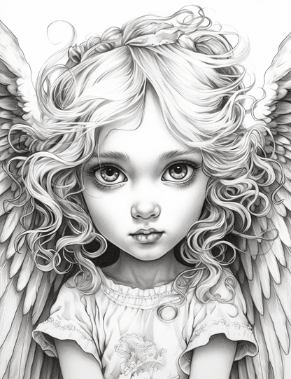 Free Angel Baby Grayscale Coloring Pages Printable for Adults Kids, PDF File Instant Download